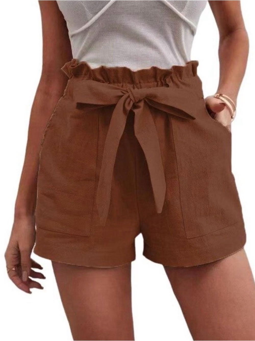 a new day Brown Paperbag Waist Tie-Front High Waist Shorts